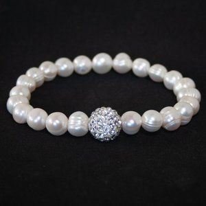 Real Cultured Freshwater Baroque Pearl Bracelet, Size 18cm, CZ Bead
